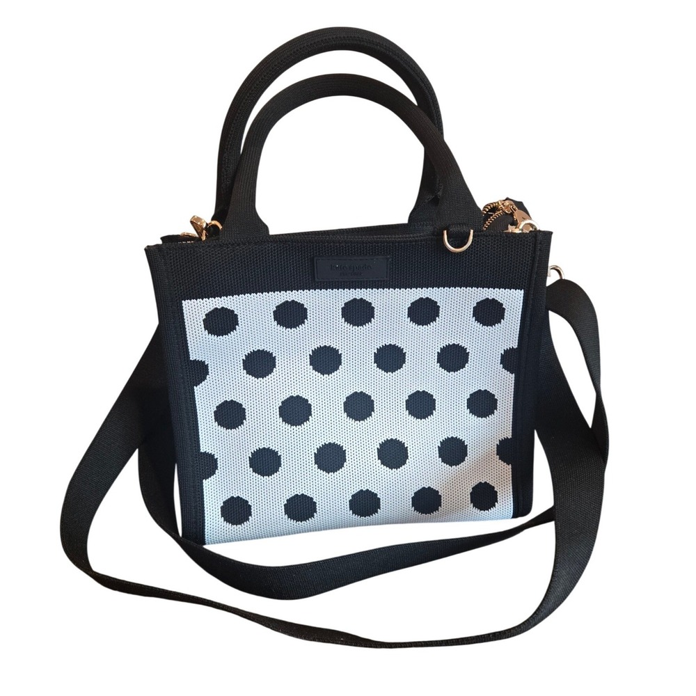 Kate Spade Target Crossbody Bag Knit Polka Dot Black White Satchel Preppy NWOT